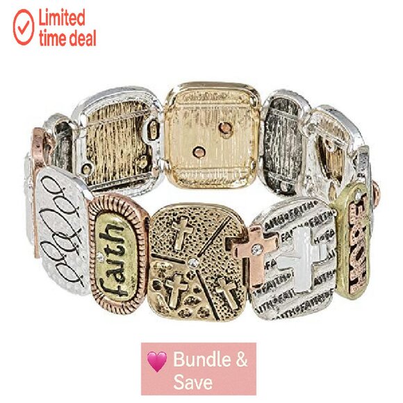 Ox Gold Stretch Prayer Bracelet with Cross Beads, Hypoallergenic - Picture 3 of 7